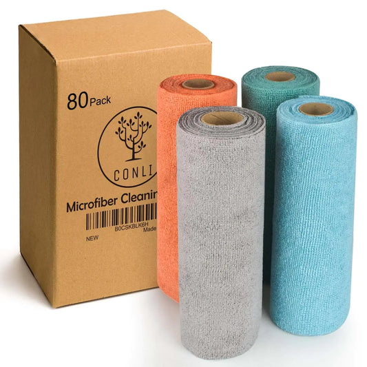 CONLI 4 Roll Microfiber Cleaning Cloth 80 Pack